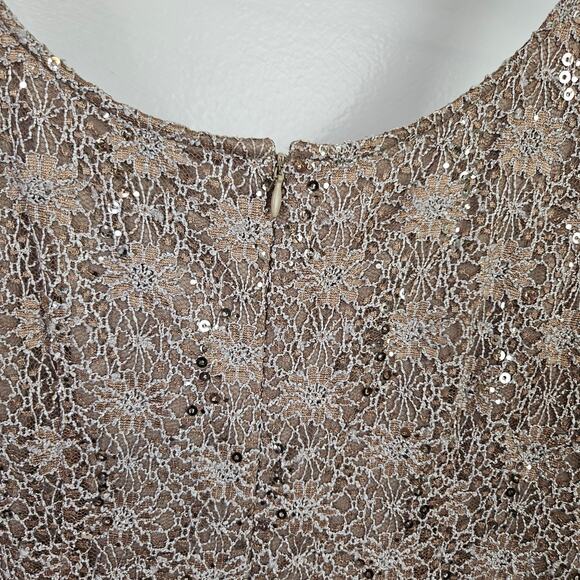R&M Richards Sequined Lace Sheath‎ Midi Dress 14 Beige Mocha Mother Of The Bride - Picture 10 of 13